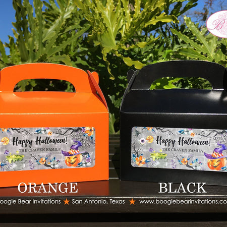 Halloween Witch Party Treat Boxes Favor Tags Bag Pumpkin Girl Boy Cocktail Spiderweb Orange Black Boogie Bear Invitations Craven Theme
