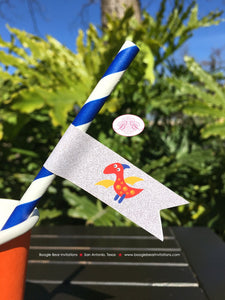Little Dinosaur Birthday Party Straws Pennant Paper Girl Boy Orange Blue Red Green Jurassic Prehistoric Boogie Bear Invitations Leland Theme