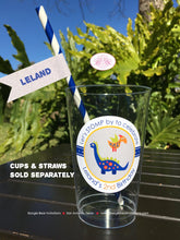 Load image into Gallery viewer, Little Dinosaur Birthday Party Beverage Cups Plastic Girl Boy Orange Navy Blue Red Green Yellow Stomp Boogie Bear Invitations Leland Theme