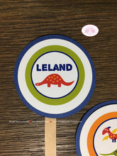 Load image into Gallery viewer, Little Dinosaur Party Cupcake Toppers Birthday Girl Boy Orange Navy Blue Red Green Yellow Jurassic Dino Boogie Bear Invitations Leland Theme