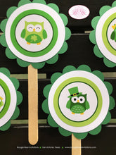 Load image into Gallery viewer, St. Patrick&#39;s Day Owls Party Cupcake Toppers Birthday Girl Boy Woodland Green Forest Shamrock Clover Boogie Bear Invitations Ashlyn Theme