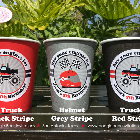 Monster Truck Birthday Party Beverage Cups Paper Drink Boy Girl Red Black Demo Arena Racing Smash Up Show Boogie Bear Invitations Juan Theme
