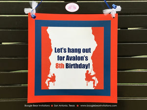 Rock Climbing Birthday Party Door Banner Sign Red Blue White Athletic Sports Boy Girl Cliff Free Climb Boogie Bear Invitations Avalon Theme