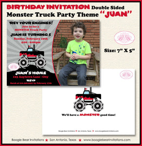 Monster Truck Birthday Party Invitation Photo Red Demo Smash Up Arena Show Boogie Bear Invitations Juan Theme Paperless Printable Printed