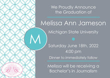 Load image into Gallery viewer, Modern Circles Graduation Announcement Teal Blue Grey 2019 2020 2021 2022 Boogie Bear Invitations Jameson Theme Paperless Printable Printed
