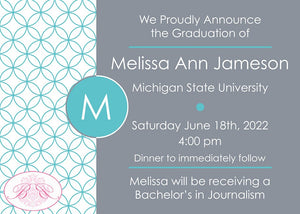 Modern Circles Graduation Announcement Teal Blue Grey 2019 2020 2021 2022 Boogie Bear Invitations Jameson Theme Paperless Printable Printed