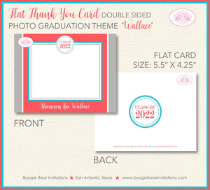 Modern Blue Red Graduation Thank You Cards High School Aqua Coral Ribbon Stripe 2022 2023 2024 Boogie Bear Invitations Wallace Theme Printed