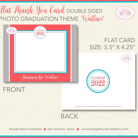 Modern Blue Red Graduation Thank You Cards High School Aqua Coral Ribbon Stripe 2022 2023 2024 Boogie Bear Invitations Wallace Theme Printed
