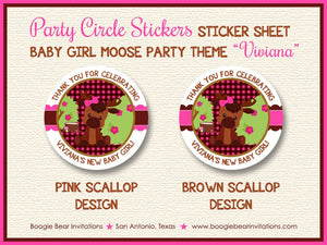 Little Moose Birthday Party Stickers Circle Sheet Round Pink Girl Forest Woodland Animals Calf Plaid Boogie Bear Invitations Viviana Theme