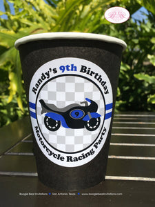 Blue Motorcycle Birthday Party Beverage Cups Paper Drink Boy Girl Racing Enduro Track Motocross Helmet Boogie Bear Invitations Randy Theme