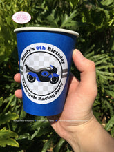 Load image into Gallery viewer, Blue Motorcycle Birthday Party Beverage Cups Paper Drink Boy Girl Racing Enduro Track Motocross Helmet Boogie Bear Invitations Randy Theme