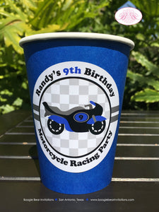 Blue Motorcycle Birthday Party Beverage Cups Paper Drink Boy Girl Racing Enduro Track Motocross Helmet Boogie Bear Invitations Randy Theme