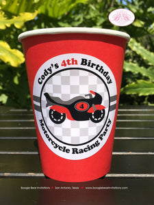 Red Motorcycle Birthday Party Beverage Cups Paper Drink Boy Girl Racing Enduro Race Track Bike Grand Prix Boogie Bear Invitations Cody Theme