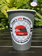 Load image into Gallery viewer, Red Motorcycle Birthday Party Beverage Cups Paper Drink Boy Girl Racing Enduro Race Track Bike Grand Prix Boogie Bear Invitations Cody Theme