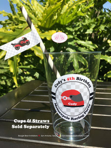 Red Motorcycle Birthday Party Beverage Cups Plastic Drink Boy Girl Enduro Grand Prix Racing Track Race Boogie Bear Invitations Cody Theme