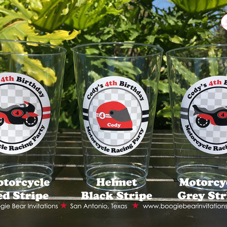 Red Motorcycle Birthday Party Beverage Cups Plastic Drink Boy Girl Enduro Grand Prix Racing Track Race Boogie Bear Invitations Cody Theme