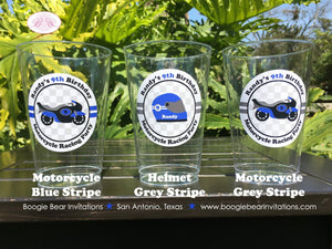 Blue Motorcycle Birthday Party Beverage Cups Plastic Drink Boy Girl Grand Prix Racing Enduro Race Track Boogie Bear Invitations Randy Theme