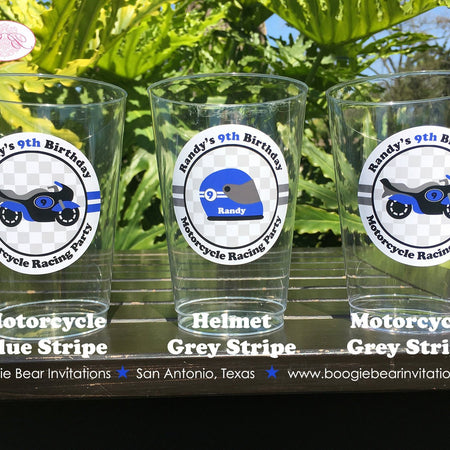 Blue Motorcycle Birthday Party Beverage Cups Plastic Drink Boy Girl Grand Prix Racing Enduro Race Track Boogie Bear Invitations Randy Theme