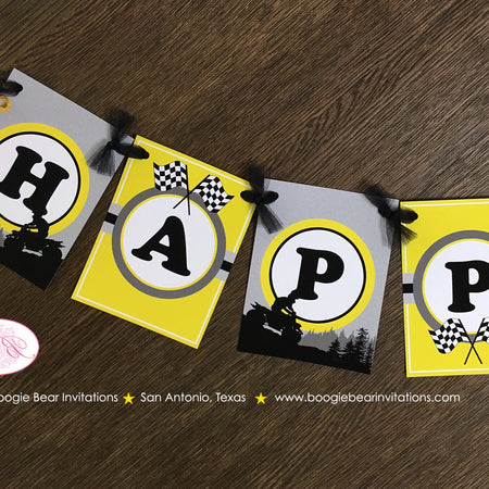 ATV Happy Birthday Party Banner Race Black Yellow Boy 1st 2nd 3rd 4th 5th 6th 7th 8th 9th 10th 11th 12th Boogie Bear Invitations Breck Theme