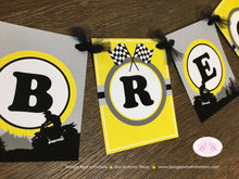 Load image into Gallery viewer, Yellow ATV Birthday Party Name Banner Black 4 Wheel Boy Girl 1st 2nd 3rd 4th 5th 6th 7th 8th 9th 10th Boogie Bear Invitations Breck Theme