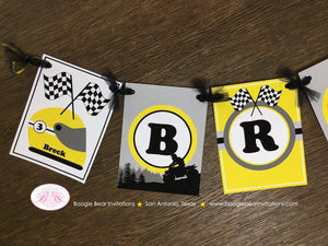 Yellow ATV Birthday Party Name Banner Black 4 Wheel Boy Girl 1st 2nd 3rd 4th 5th 6th 7th 8th 9th 10th Boogie Bear Invitations Breck Theme