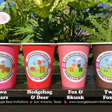 Valentines Day Woodland Party Beverage Cups Paper Drink Birthday Girl Boy Love Forest Animals Creatures Boogie Bear Invitations Amelie Theme