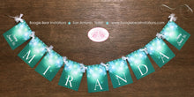Load image into Gallery viewer, Green Glowing Ornaments Party Name Banner Birthday Sweet 16 Blue Aqua Teal Turquoise Formal Dinner Boogie Bear Invitations Miranda Theme