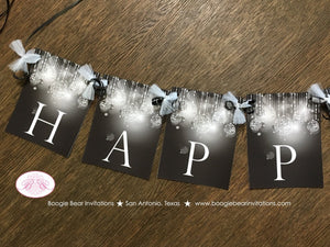 Happy Sweet 16 Party Banner Birthday Glowing Ornament Black White Grey Gray Silver Girl 21st 16th 30th Boogie Bear Invitations Onyx Theme