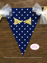 Load image into Gallery viewer, Mr. Wonderful Birthday Party Banner Pennant Garland Boy Gold Navy Blue White Onederful Bow Tie Mustache Boogie Bear Invitations Auden Theme