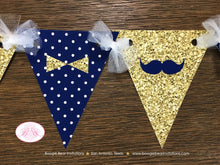 Load image into Gallery viewer, Mr. Wonderful Birthday Party Banner Pennant Garland Boy Gold Navy Blue White Onederful Bow Tie Mustache Boogie Bear Invitations Auden Theme