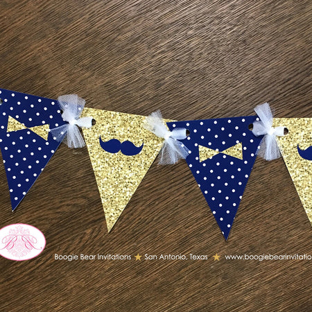 Mr. Wonderful Birthday Party Banner Pennant Garland Boy Gold Navy Blue White Onederful Bow Tie Mustache Boogie Bear Invitations Auden Theme