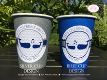 Load image into Gallery viewer, Blue Whale Baby Shower Party Beverage Cups Paper Drink Chevron Navy White Silver Boy Girl Swim Heart Boogie Bear Invitations Kristy Theme