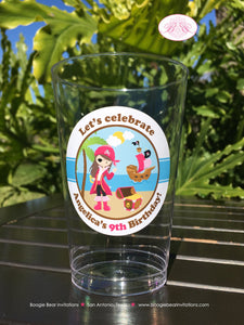 Pink Pirate Party Beverage Cups Plastic Drink Birthday Girl Ocean Ship Loot Boat Sea Island Swimming Boogie Bear Invitations Angelica Theme