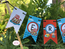Load image into Gallery viewer, Viking Warrior Party Pennant Cake Banner Topper Birthday Flag Boy Girl Ocean Sea Ship Swim Swimming Boat Boogie Bear Invitations Eric Theme