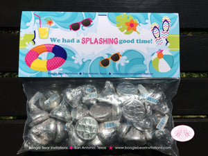 Splash Bash Birthday Party Treat Bag Toppers Folded Favor Pool Swimming Swim Ocean Beach Summer Pink Boogie Bear Invitations Danielle Theme