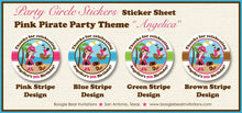 Load image into Gallery viewer, Pink Pirate Party Stickers Circle Sheet Round Birthday Girl Ocean Swim Swimming Pool Island Beach Boogie Bear Invitations Angelica Theme