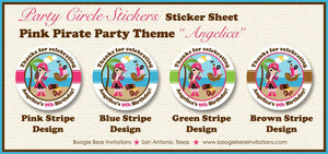Pink Pirate Party Stickers Circle Sheet Round Birthday Girl Ocean Swim Swimming Pool Island Beach Boogie Bear Invitations Angelica Theme