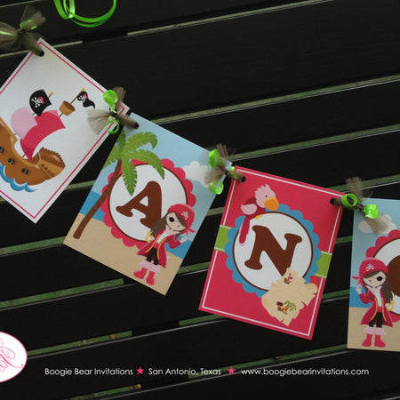 Pink Pirate Birthday Party Banner Name Ship Tropical Island Ocean Beach Boat Swim Swimming Pool Boogie Bear Invitations Angelica Theme