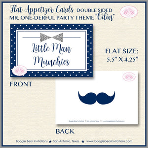 Mr Wonderful Birthday Party Favor Card Tent Appetizer Place Boy Silver Navy Blue Onederful 1st Boogie Bear Invitations Odin Theme Printed