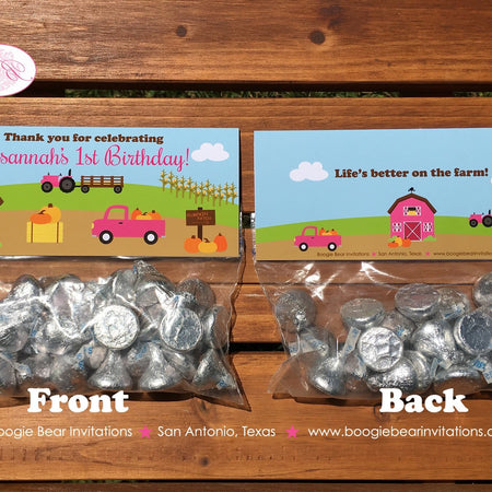 Pink Farm Harvest Party Treat Bag Toppers Birthday Folded Favor Fall Barn Girl Country Pumpkin Truck Boogie Bear Invitations Susannah Theme