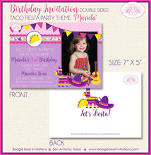Load image into Gallery viewer, Fiesta Taco Birthday Party Invitation Photo Girl Pink Purple Cinco de Mayo Boogie Bear Invitations Mariela Theme Paperless Printable Printed