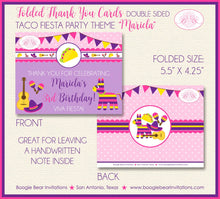 Load image into Gallery viewer, Fiesta Taco Party Thank You Note Card Birthday Cinco de Mayo Girl Pink Yellow Purple Carnival Maracas Boogie Bear Invitations Mariela Theme