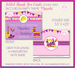 Fiesta Taco Party Thank You Note Card Birthday Cinco de Mayo Girl Pink Yellow Purple Carnival Maracas Boogie Bear Invitations Mariela Theme