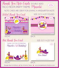 Load image into Gallery viewer, Fiesta Taco Party Thank You Note Card Birthday Cinco de Mayo Girl Pink Yellow Purple Carnival Maracas Boogie Bear Invitations Mariela Theme