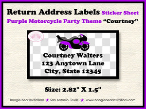 Purple Motorcycle Birthday Party Invitation Girl Race Motocross Enduro Boogie Bear Invitations Courtney Theme Paperless Printable Printed