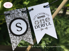 Load image into Gallery viewer, Mr. Wonderful Party Pennant Cake Banner Topper Flag Onederful Black Silver White Polka Dot Happy Birthday Boogie Bear Invitations Otis Theme
