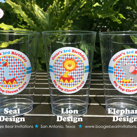 Circus Animals Birthday Party Beverage Cups Plastic Drink Girl Boy Red Blue Yellow Big Top Show Showman Boogie Bear Invitations Oscar Theme