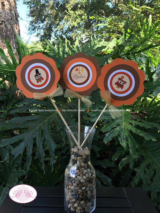 Thanksgiving Birthday Party Centerpiece Owl Boy Girl Fall Autumn Orange Pumpkin Turkey Gobble Pilgrim Boogie Bear Invitations Rylan Theme