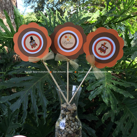 Thanksgiving Birthday Party Centerpiece Owl Boy Girl Fall Autumn Orange Pumpkin Turkey Gobble Pilgrim Boogie Bear Invitations Rylan Theme