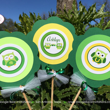 St. Patrick's Day Owls Party Centerpiece Sticks Girl Boy Lucky Green Forest Shamrock Clover Pot of Gold Boogie Bear Invitations Ashlyn Theme